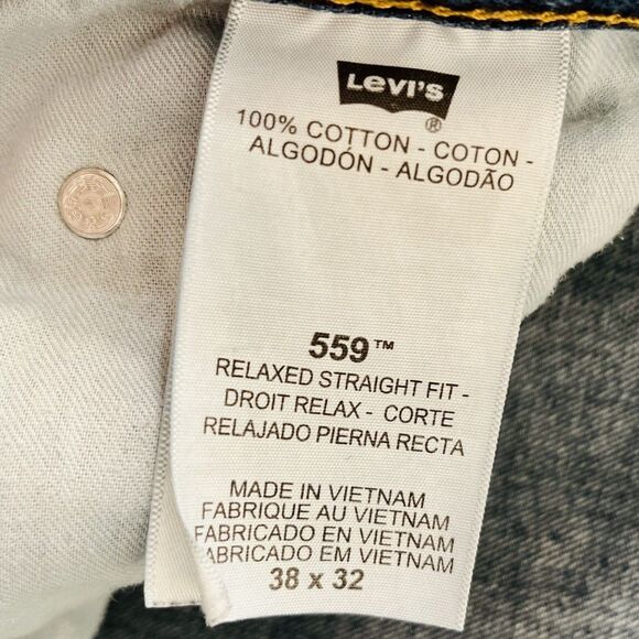 Vintage Levi's 559 Relaxed Straight Jeans Dark Wash Blue Men's 38 X 32 Batwing - Picture 6 of 12